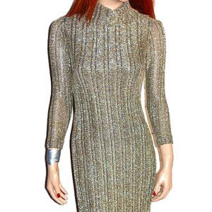 Vintage Calderon Gold Metallic Turtleneck Sweater Dress Sz 6